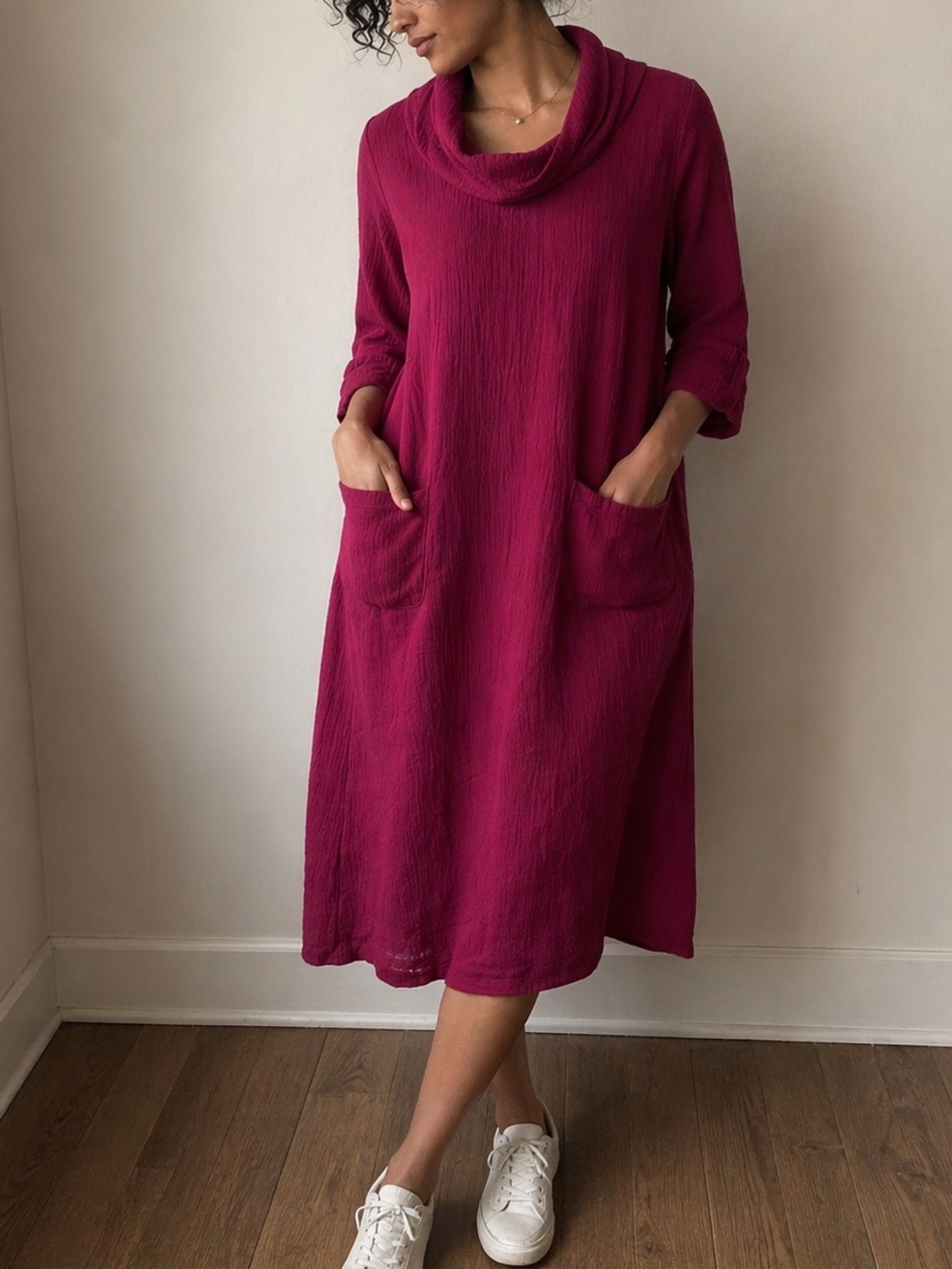 Soft Surroundings Berry Gauze Shift Dress Small‎ Casual Cozy Pockets